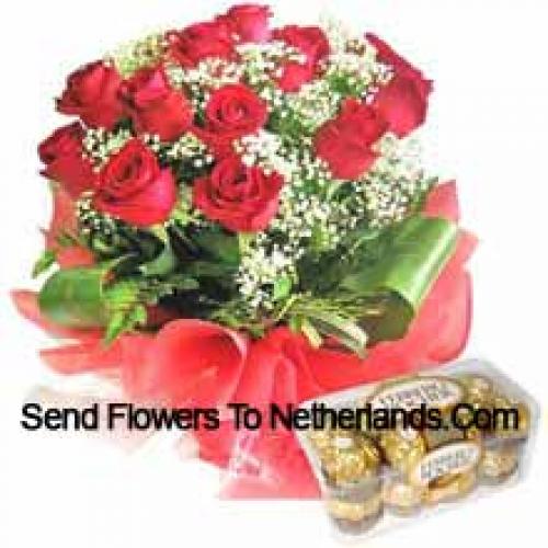 11 Red Roses with Yummy 16 Pcs Ferrero Rochers