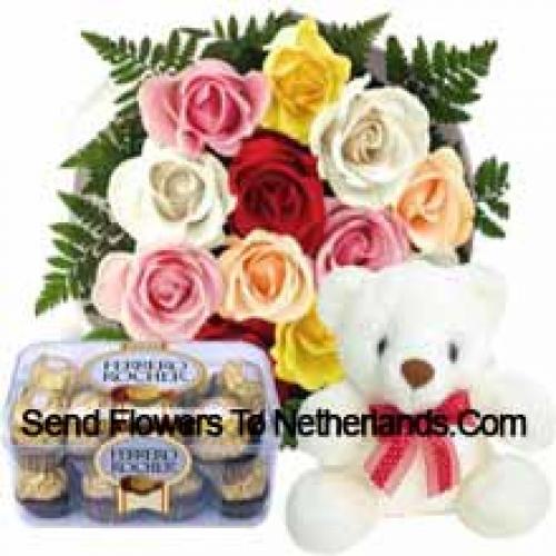 11 Red Roses with Cute Teddy and Chocolates