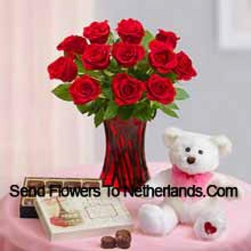 11 Beautiful Red Roses with Teddy and Chocolates