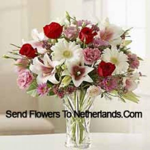 Cute Carnations, Gerberas and Roses in Vase