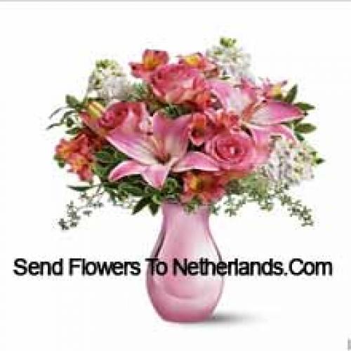 Cute Pink Roses and Lilies with Assorted Flowers