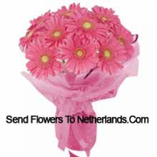 11 Roze Gerbera's handboeket