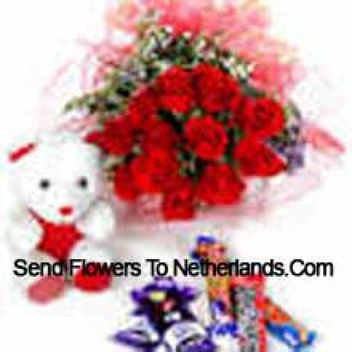 11 Red Roses with White Teddy and Chocolates