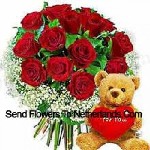 11 Rosas com Urso Carinhoso