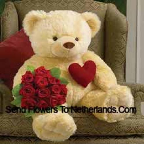 11 Rode Rozen met Knuffel 32 Inch Teddy